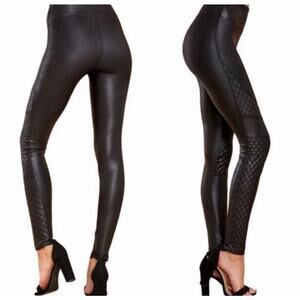 NWT Anthropologie Spanx Faux Leather Quilted Moto Leggings Pants Black Size XS